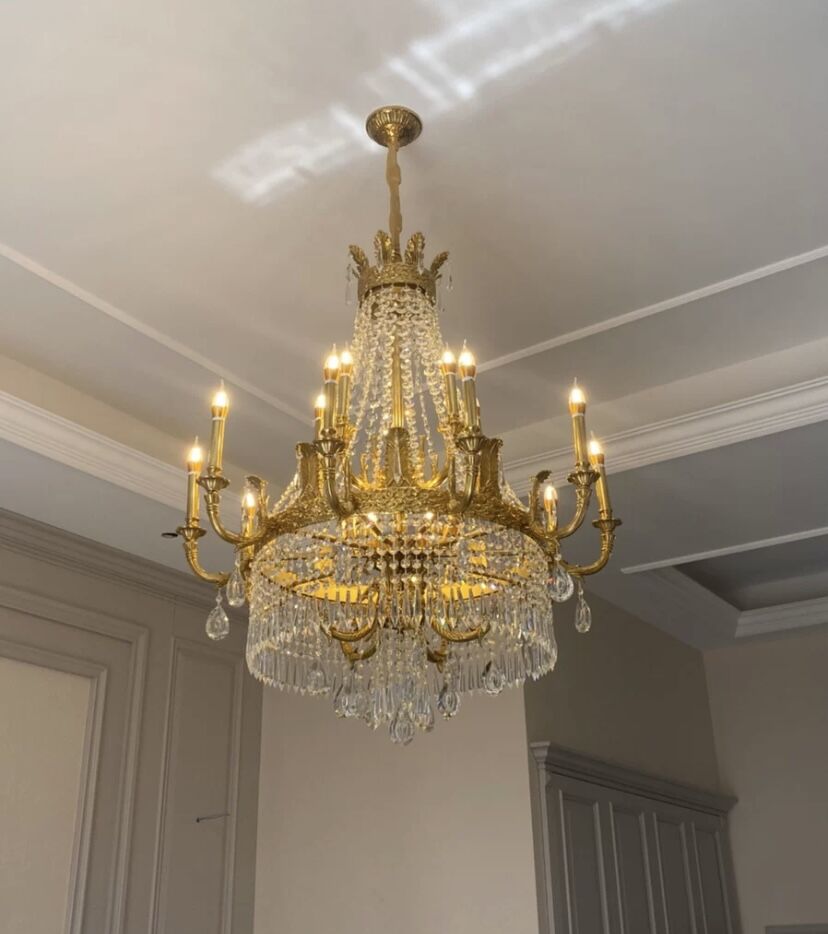 Stunning Oversized Luxury Golden Metal Candle Crystal Tassel Chandelier For High - ceiling Staircase/Entryway/Living/Meeting Room - 1 Layer: D 39.4"*H 39.4"Warm Lightbriglamps