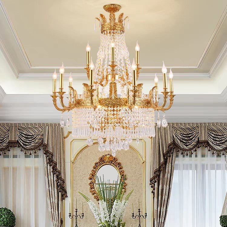 Stunning Oversized Luxury Golden Metal Candle Crystal Tassel Chandelier For High - ceiling Staircase/Entryway/Living/Meeting Room - 1 Layer: D 39.4"*H 39.4"Warm Lightbriglamps