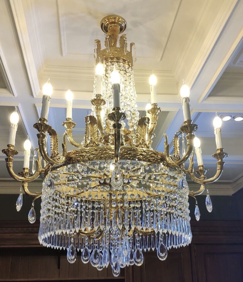 Stunning Oversized Luxury Golden Metal Candle Crystal Tassel Chandelier For High - ceiling Staircase/Entryway/Living/Meeting Room - 1 Layer: D 39.4"*H 39.4"Warm Lightbriglamps