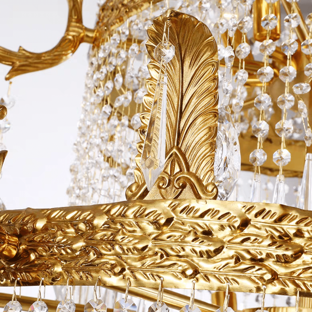 Stunning Oversized Luxury Golden Metal Candle Crystal Tassel Chandelier For High - ceiling Staircase/Entryway/Living/Meeting Room - 1 Layer: D 39.4"*H 39.4"Warm Lightbriglamps