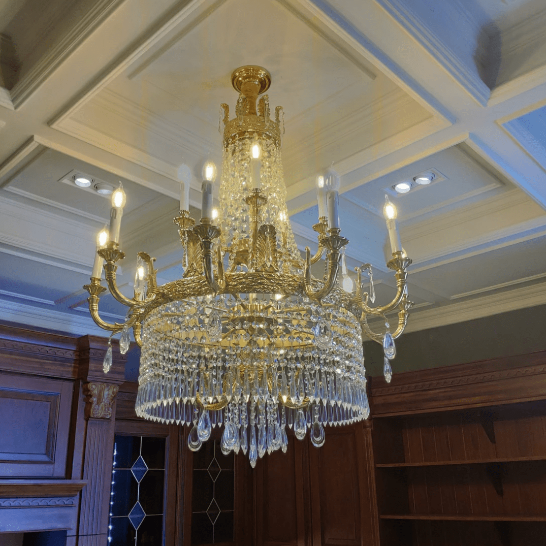 Stunning Oversized Luxury Golden Metal Candle Crystal Tassel Chandelier For High - ceiling Staircase/Entryway/Living/Meeting Room - 1 Layer: D 39.4"*H 39.4"Warm Lightbriglamps