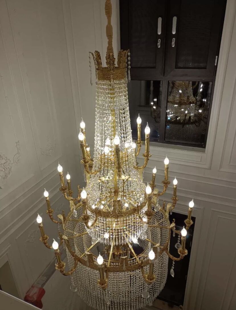 Stunning Oversized Luxury Golden Metal Candle Crystal Tassel Chandelier For High - ceiling Staircase/Entryway/Living/Meeting Room - 1 Layer: D 39.4"*H 39.4"Warm Lightbriglamps
