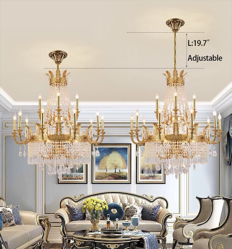 Stunning Oversized Luxury Golden Metal Candle Crystal Tassel Chandelier For High - ceiling Staircase/Entryway/Living/Meeting Room - 1 Layer: D 39.4"*H 39.4"Warm Lightbriglamps