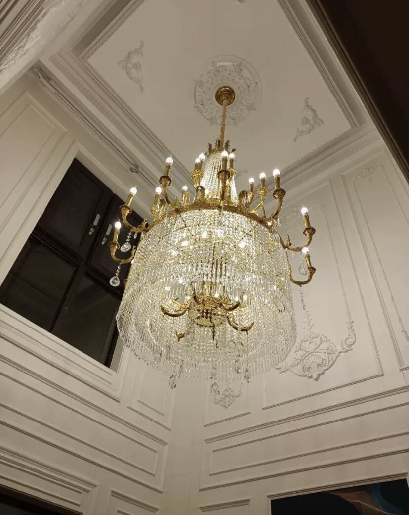 Stunning Oversized Luxury Golden Metal Candle Crystal Tassel Chandelier For High - ceiling Staircase/Entryway/Living/Meeting Room - 1 Layer: D 39.4"*H 39.4"Warm Lightbriglamps