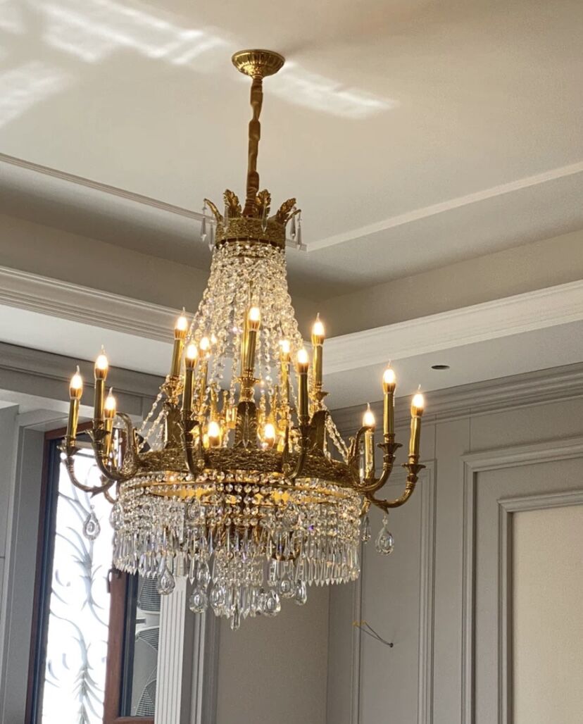 Stunning Oversized Luxury Golden Metal Candle Crystal Tassel Chandelier For High - ceiling Staircase/Entryway/Living/Meeting Room - 1 Layer: D 39.4"*H 39.4"Warm Lightbriglamps