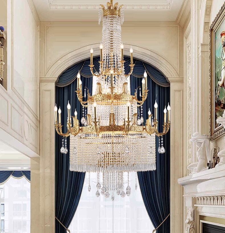 Stunning Oversized Luxury Golden Metal Candle Crystal Tassel Chandelier For High - ceiling Staircase/Entryway/Living/Meeting Room - 1 Layer: D 39.4"*H 39.4"Warm Lightbriglamps