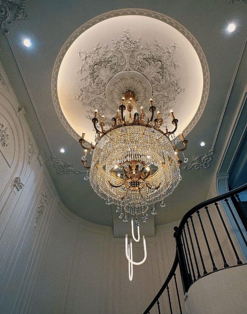Stunning Oversized Luxury Golden Metal Candle Crystal Tassel Chandelier For High - ceiling Staircase/Entryway/Living/Meeting Room - 1 Layer: D 39.4"*H 39.4"Warm Lightbriglamps