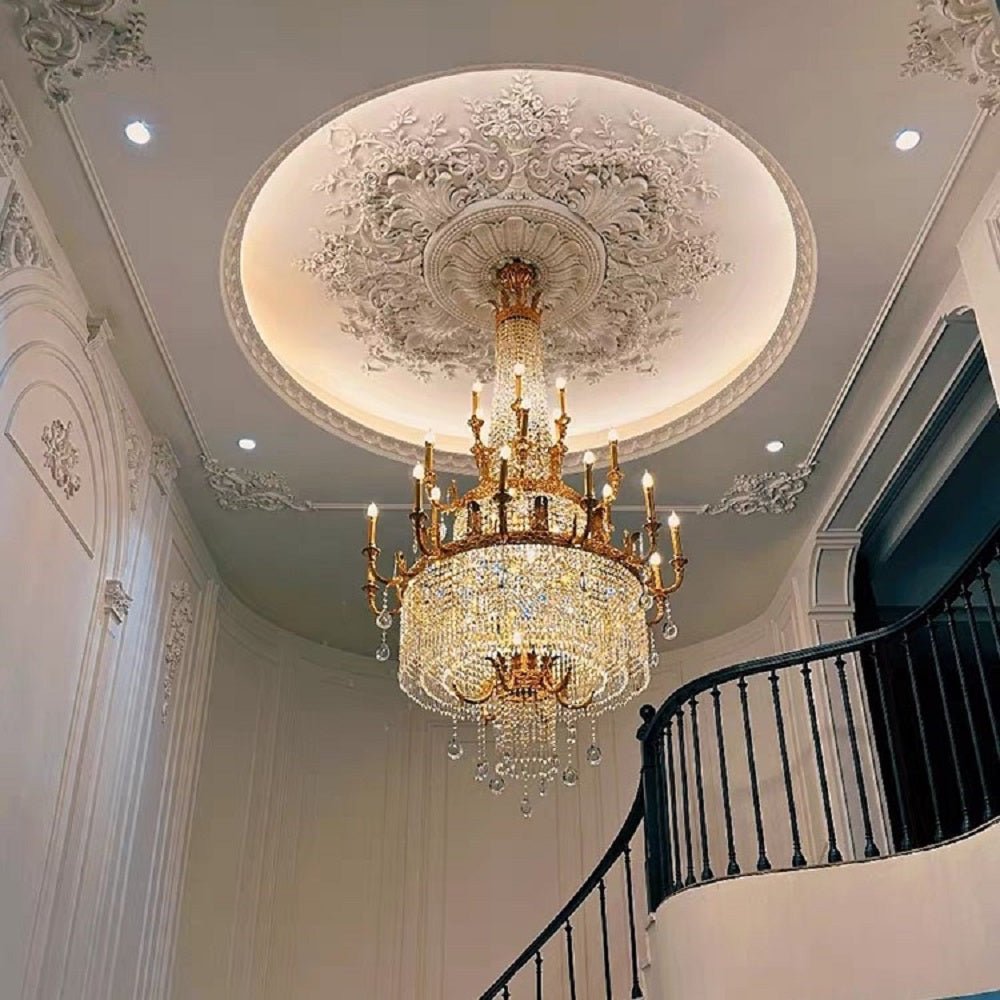 Stunning Oversized Luxury Golden Metal Candle Crystal Tassel Chandelier For High - ceiling Staircase/Entryway/Living/Meeting Room - 1 Layer: D 39.4"*H 39.4"Warm Lightbriglamps