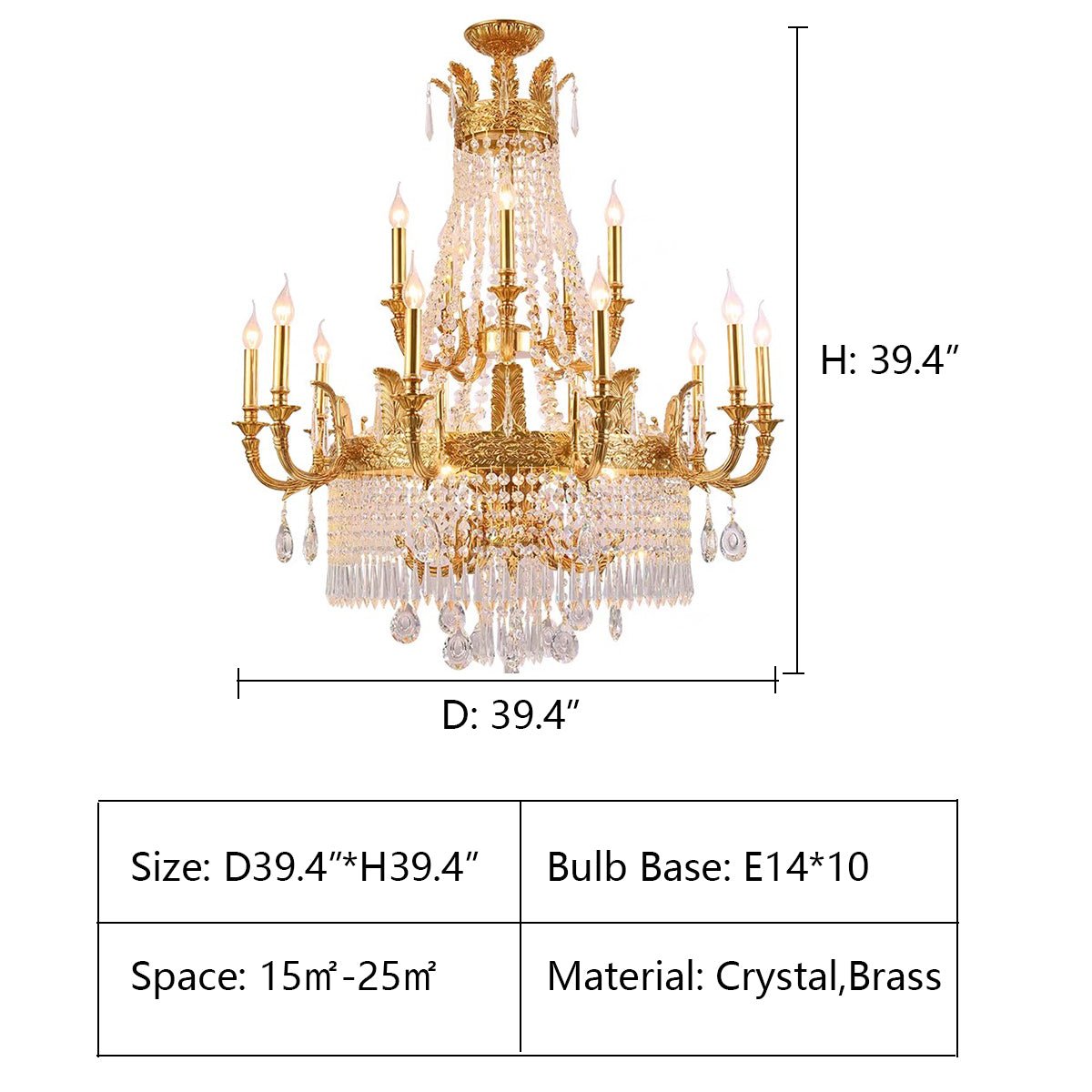 Stunning Oversized Luxury Golden Metal Candle Crystal Tassel Chandelier For High - ceiling Staircase/Entryway/Living/Meeting Room - 1 Layer: D 39.4"*H 39.4"Warm Lightbriglamps