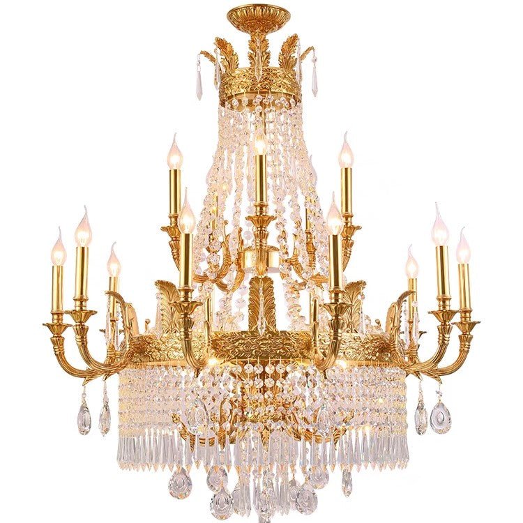 Stunning Oversized Luxury Golden Metal Candle Crystal Tassel Chandelier For High - ceiling Staircase/Entryway/Living/Meeting Room - 1 Layer: D 39.4"*H 39.4"Warm Lightbriglamps