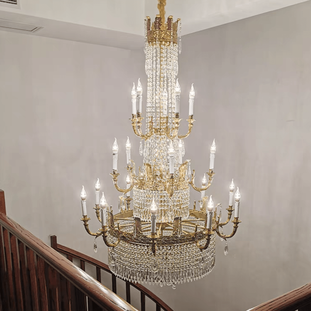 Stunning Oversized Luxury Golden Metal Candle Crystal Tassel Chandelier For High - ceiling Staircase/Entryway/Living/Meeting Room - 1 Layer: D 39.4"*H 39.4"Warm Lightbriglamps