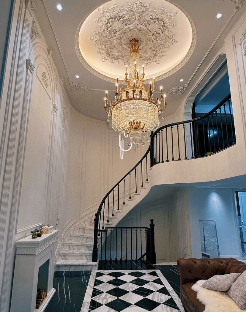 Stunning Oversized Luxury Golden Metal Candle Crystal Tassel Chandelier For High - ceiling Staircase/Entryway/Living/Meeting Room - 1 Layer: D 39.4"*H 39.4"Warm Lightbriglamps