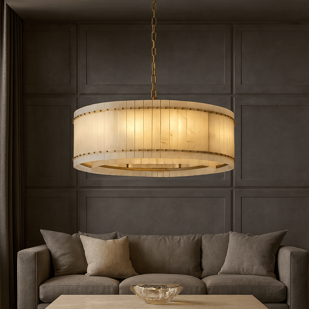 Valmont Marble Round Chandelier 39" - briglamps