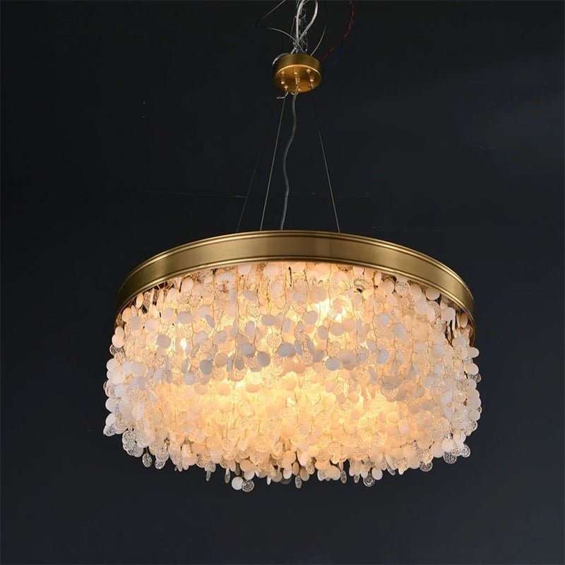 White Leaves Brass Framework Round Chandelier - Brig Lighting