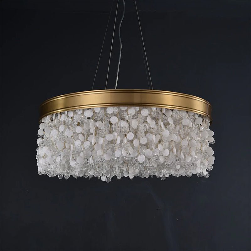 White Leaves Brass Framework Round Chandelier - Brig Lighting