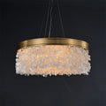 White Leaves Brass Framework Round Chandelier - Brig Lighting