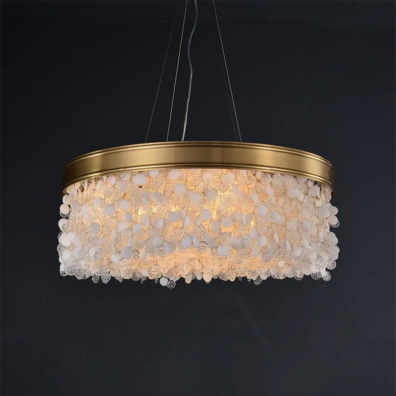 White Leaves Brass Framework Round Chandelier - Brig Lighting