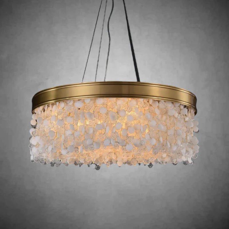 White Leaves Brass Framework Round Chandelier - Brig Lighting