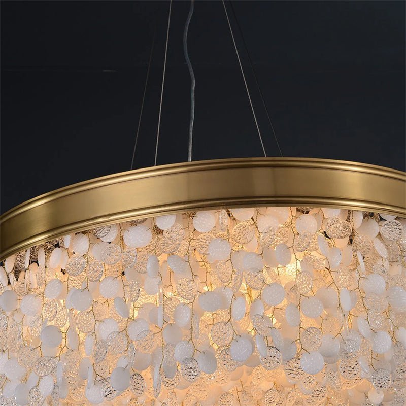 White Leaves Brass Framework Round Chandelier - Brig Lighting