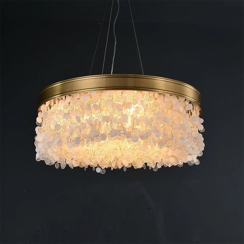 White Leaves Brass Framework Round Chandelier - Brig Lighting