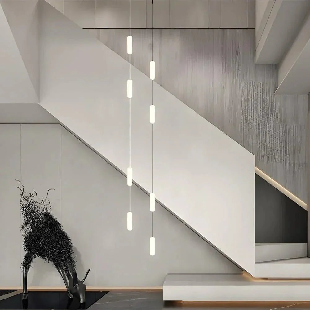 White Long Tube Multi Light Staircase Chandelier - Cyran Lamps